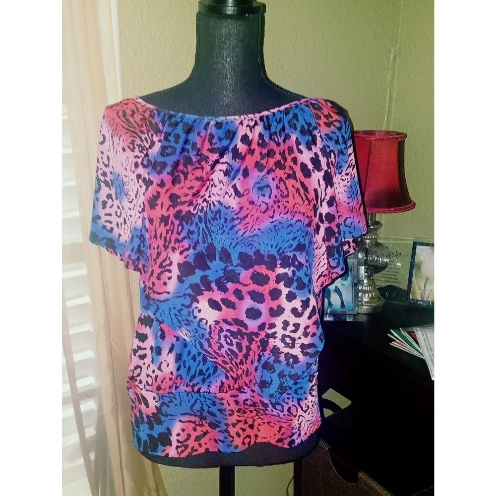 Rainbow Animal Print Ruffled Top